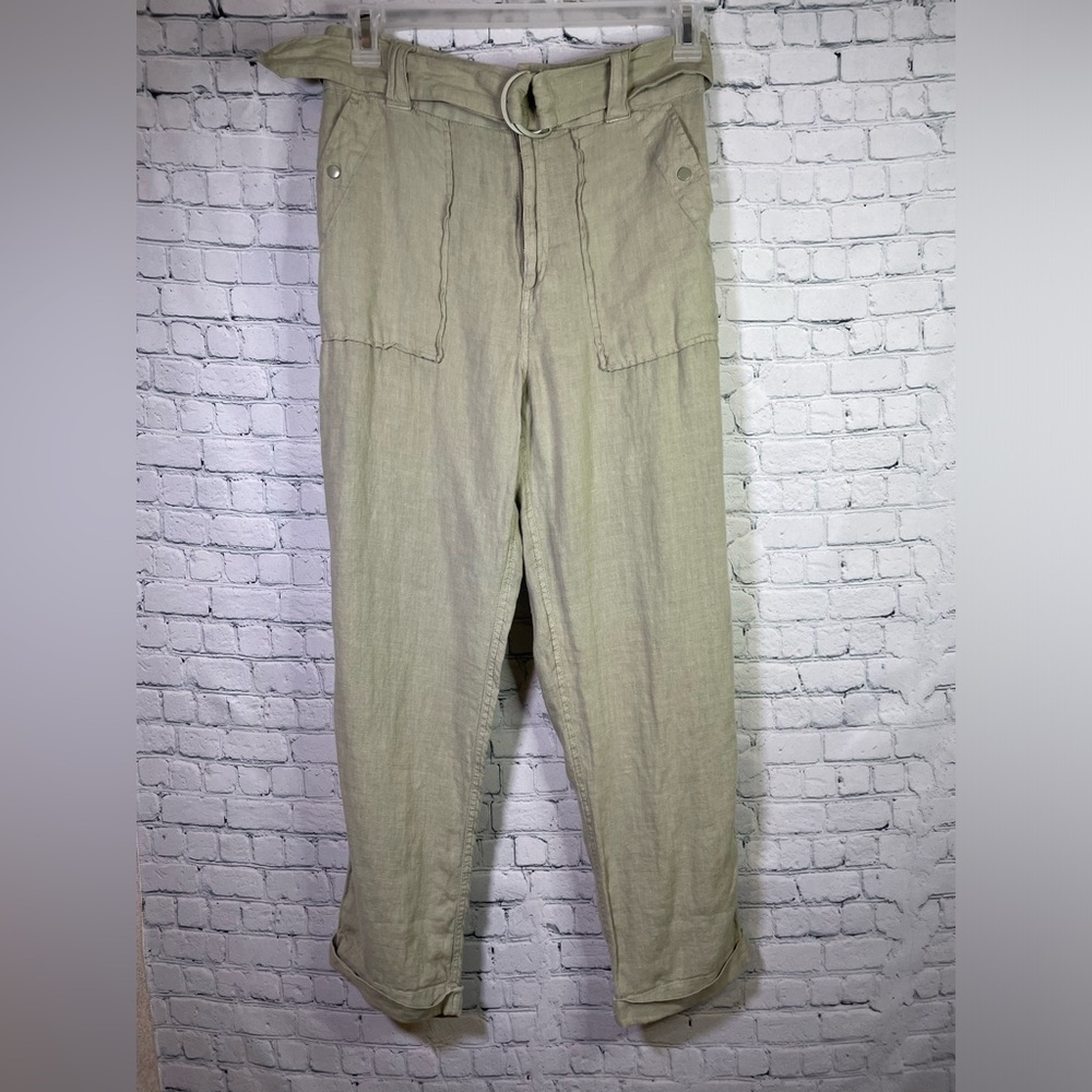 Tahari Sage Green Linen Belted Pants Size M